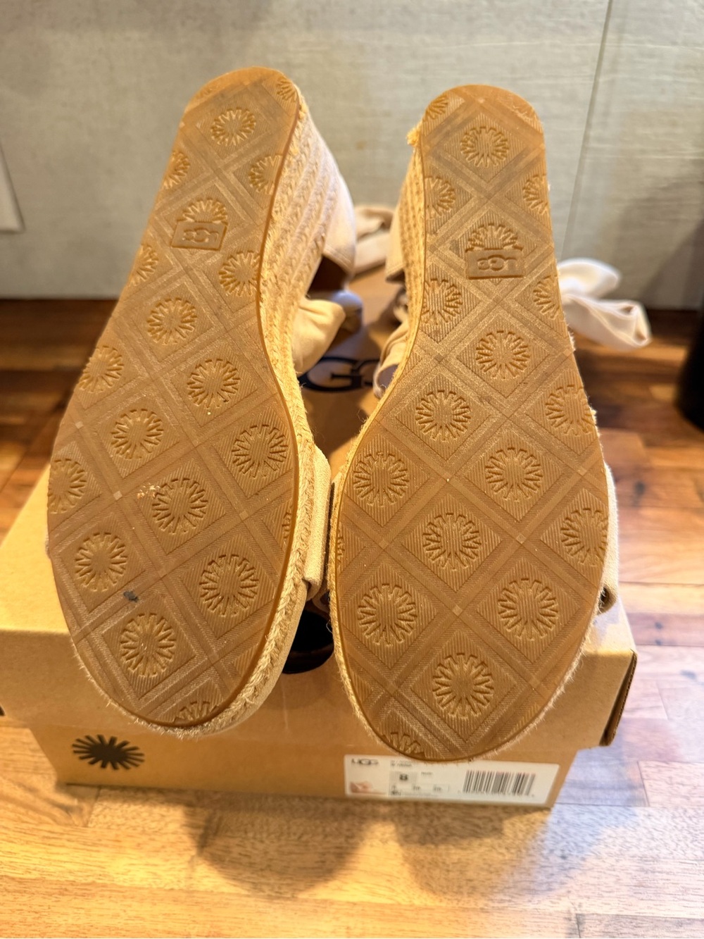 UGG Women's Neutral Tan Espadrille Wedge Sandals with Tie Ankle - Picture 6 of 6